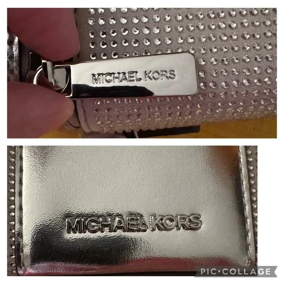 New With Tags, Michael Kors Sandrine Silver Small Box Crossbody Bag - Picture 9 of 16